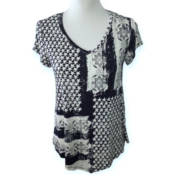 WESTPORT NAVY & CREAM/WHITE T-SHIRT SZ.XS EUC - Picture 1 of 6